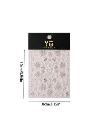 قطعة واحدة ملصقات أظافر زهرة بارزة باللون الوردي الفاتح، وزخارف أظافر مكونة من قلوب وفيونكات جميلة