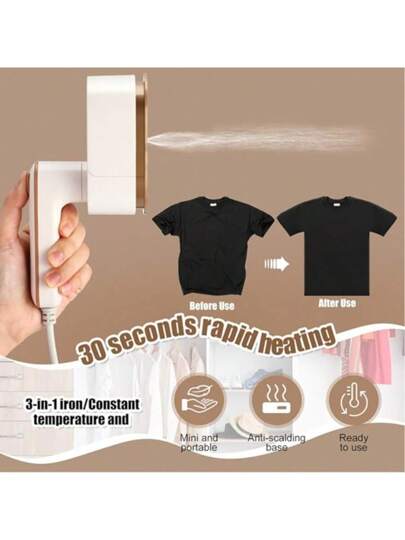 قطعة واحدة مكواة بخارية محمولة باليد قابلة للطي، تصميم مدمج مع وظيفة الرش، سخان سريع، مكواة بخار صغيرة محمولة - مناسبة للسفر والاستخدام المنزلي، سخان سريع، قابلة للطي، قابلة للتدوير، مقبض مانع للانزلاق (ملاحظة: سيخضع جميع المنتجات لاختبار رش المياه...