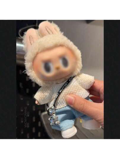 طقم ملحقات وملابس دمية لابوبو ذات قطعة واحدة مصنوعة من قماش مخملي، دمية فينيل بمقاس 17 سم مع تي شيرت كاجوال، وبنطلون، وحقيبة صغيرة للحمل عبر الجسم