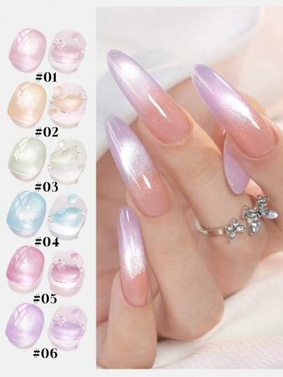 6 قطع / 12 مل سعة 2025 هدايا عيد الحب الجديدة لربيع وصيف آيس كريم عيون القطة الحلمية البارد الصاخرة الزرقاء البيضاء عارية اصابع القدم طلاء الأظافر الجيلاتيني ، ألوان صيفية لفن الأظافر المغناطيسي ، مع طبقة أساس وطبقة علوية ، تحتاج إلى ضوء فوق...
