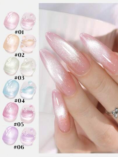 6 قطع / 12 مل سعة 2025 هدايا عيد الحب الجديدة لربيع وصيف آيس كريم عيون القطة الحلمية البارد الصاخرة الزرقاء البيضاء عارية اصابع القدم طلاء الأظافر الجيلاتيني ، ألوان صيفية لفن الأظافر المغناطيسي ، مع طبقة أساس وطبقة علوية ، تحتاج إلى ضوء فوق...