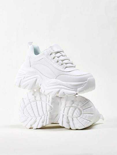 Solezae حذاء رياضي كتلة سميك طراز رجعي أبيض فاخر خفيف الوزن، مريح وزيادة في الارتفاع