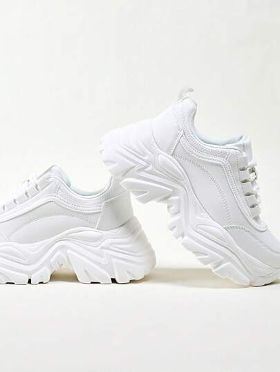 Solezae حذاء رياضي كتلة سميك طراز رجعي أبيض فاخر خفيف الوزن، مريح وزيادة في الارتفاع