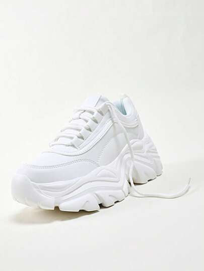 Solezae حذاء رياضي كتلة سميك طراز رجعي أبيض فاخر خفيف الوزن، مريح وزيادة في الارتفاع