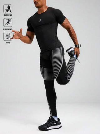 Manfinity Sport Polished قميص رياضي للرجال بطباعة حرفية وياقة مستديرة وأكمام قصيرة، ملابس صيفية للتمرين والركض