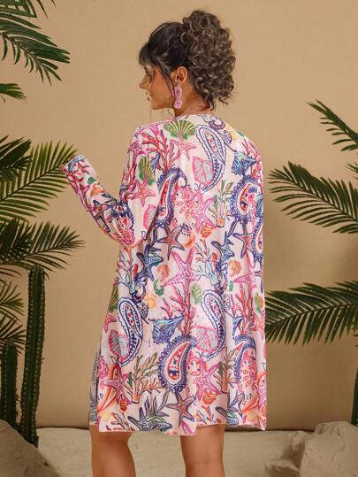 Travachic 3 قطع بيكيني إطار سباغيتي مع طبعات نباتات استوائية وجاكيت بأكمام طويلة للمقاسات الكبيرة