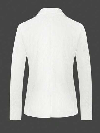 Manfinity Bizformal بليزر كاجول بنقشة زهور صغيرة قصة ضيقة للرجال، للارتداء في المكتب والأعمال المكتبية باللون الأبيض