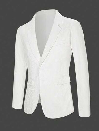 Manfinity Bizformal بليزر كاجول بنقشة زهور صغيرة قصة ضيقة للرجال، للارتداء في المكتب والأعمال المكتبية باللون الأبيض