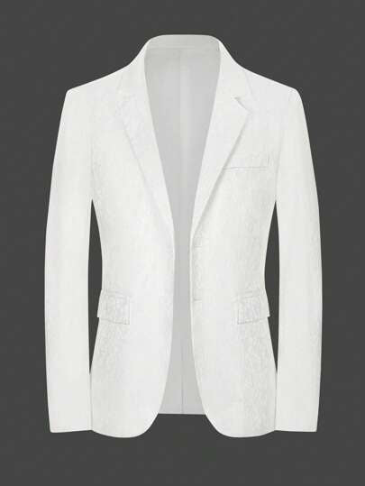 Manfinity Bizformal بليزر كاجول بنقشة زهور صغيرة قصة ضيقة للرجال، للارتداء في المكتب والأعمال المكتبية باللون الأبيض