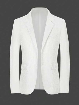 Manfinity Bizformal بليزر كاجول بنقشة زهور صغيرة قصة ضيقة للرجال، للارتداء في المكتب والأعمال المكتبية باللون الأبيض
