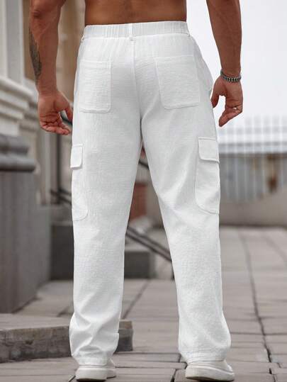 Manfinity RelaxMax بنطال صيفي غير رسمي واسع الجيوب بطراز بضائع ذو لون واحد للرجال