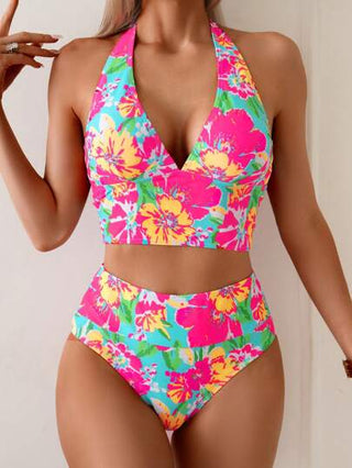 طقم تانكيني حريمي Swim Mod مجموعة بكيني بطبعة زهور استوائية 2 قطعة للمرأة