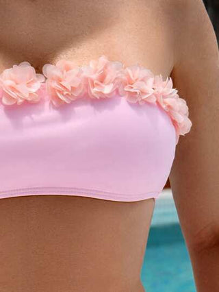 Swim الجملة ذو اللون الأحادي زهرة ثلاثية الأبعاد تزيين بيكيني مثير ملابس السباحة المجموعة، بدون أحزمة