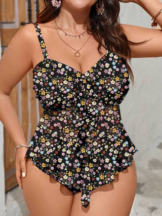 Swim Mod طقم تانكيني مطبوع بالورود مع توب كاميسول وشورت سباحة للمقاسات الكبيرة
