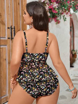 Swim Mod طقم تانكيني مطبوع بالورود مع توب كاميسول وشورت سباحة للمقاسات الكبيرة