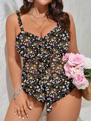 Swim Mod طقم تانكيني مطبوع بالورود مع توب كاميسول وشورت سباحة للمقاسات الكبيرة