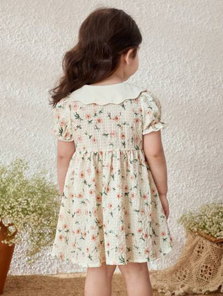 فساتين بيبي Blossori فستان بياقة ريفية مطبوع بالزهور للبنات الصغار مع أكمام منتفخة