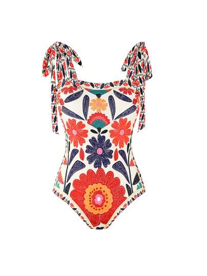 Swim Oasis ملابس سباحة قطعة واحدة مطبوعة مع أشرطة للنساء ذوات الحجم الكبير، مجموعة قطعتين لملابس الشاطئ اليومية