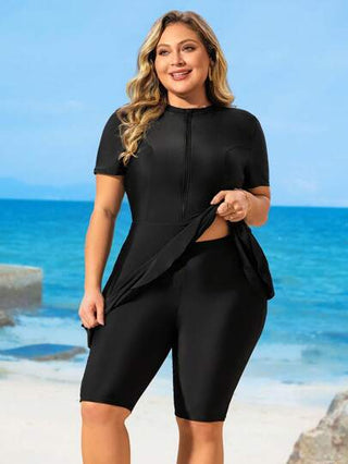 Swim Mulvari بيكيني كامسول للمقاسات الكبيرة 2025 الجديد ، بدلة شاطئ صيفية بلون صلب مُناسبة ومنحلة مع تنورة منقوشة ، ملابس سباحة نسائية ، قطع أوروبية وأمريكية حدودية