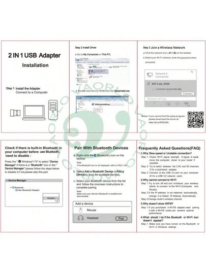 KZ محول USB للواي فاي والبلوتوث 2 في 1 سرعة 600 ميجابت في الثانية للنطاق المزدوج 2.4 جيجاهرتز و5 جيجاهرتز، محول لاسلكي عالي السرعة لبطاقة شبكة لأجهزة الكمبيوتر المحمول والكمبيوتر الشخصي