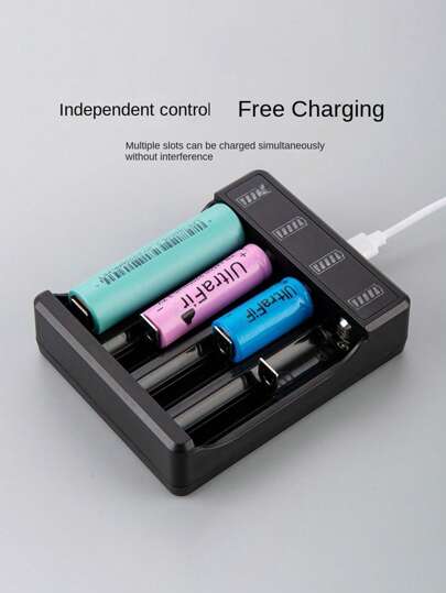 شاحن بطارية قابلة للشحن 18650 متعدد المنافذ USB 2/4 فتحات لبطاريات 10440 و 14500 و 18650 بفولتية 4.2 فولت