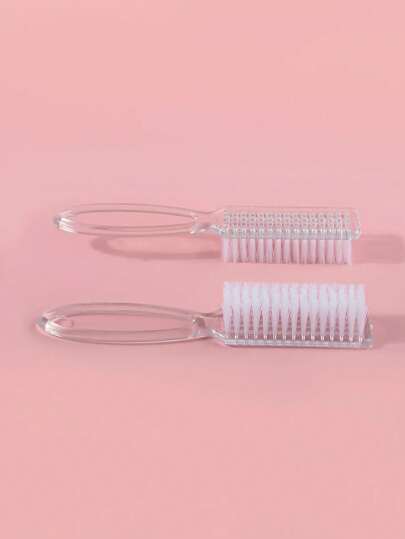 قطعتان فرشاة فن الأظافر ذات المقبض الطويل برأس مربع متعدد الوظائف لتنظيف الأظافر وغبار تنظيف المناكير