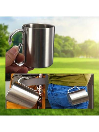 كوب معدني من الفولاذ المقاوم للصدأ للتخييم مع حافة معدنية من الفولاذ المقاوم للصدأ 304، مناسب للحقائب الظهرية/قلادات