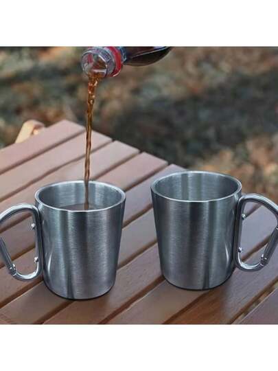 كوب معدني من الفولاذ المقاوم للصدأ للتخييم مع حافة معدنية من الفولاذ المقاوم للصدأ 304، مناسب للحقائب الظهرية/قلادات