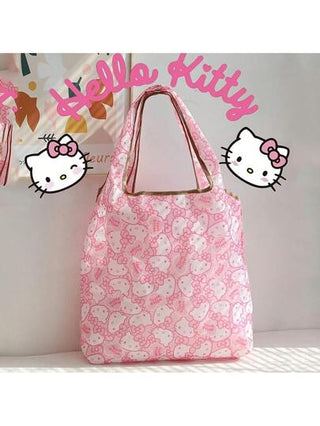 أحذية أوكسفورد حريمي Sanrio حقيبة تسوق كبيرة السعة بتصميم هيلو كيتي - مصنوعة من قماش أكسفورد قوي، قابلة للطي، محمولة، حل تخزين عالي الجودة بتصميم نقاط وردية