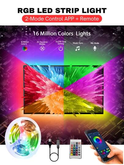 1 وحدة ، قابل للتحكم بشكل ثنائي ، شريط إضاءة LED RGB FPC من 1 متر إلى 15 متر، شريط إضاءة LED رباعي الألوان ، متحكم ذكي بتطبيق وريموت 24 مفتاح ، مناسب لإضاءة خلفية شاشة التلفزيون الملونة ، إضاءة الديكور الخلفية للشاشة ، ديكور حفلات المنزل والغرف النوم ، إض