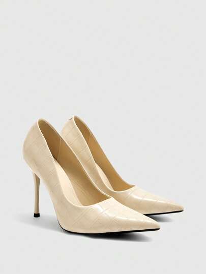 CUCCOO BIZCHIC حذاء كعب ذات كعب عالي برؤوس مدببة لون أحادي للنساء، موضة صيفية