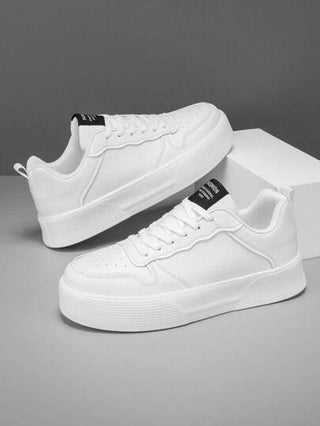 أحذية رياضية كلاسيكية أساسية بسيطة للرجال، بسوليد أبيض، بتسريحة أربطة، منخفضة القمة، للاستخدام اليومي والخارجي، أحذية سكيت بورد