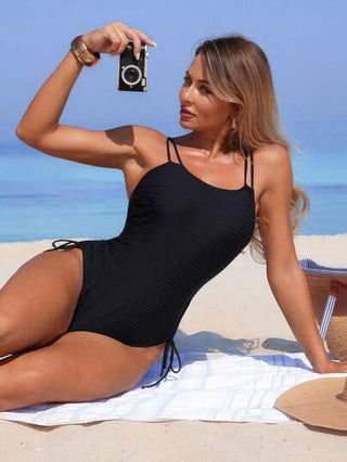 مايوه حريمي قطعة واحدة Swim Lushoire قطعة واحدة من ملابس السباحة للنساء ذات تصميم خصر بحبل شد بلون واحد وطراز ناضج