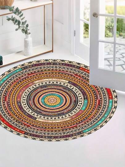1 قطعة بساط أرضي مستدير عتيق بنمط بوهيمي، بساط مطموس ملون بطراز رجعي لغرفة المعيشة والنوم والحجرات الخشبية، ديكور منزلي ربيعي /صيفي، هدية العطلات، احتفال ، ديكور غرفة نوم، ديكور غرفة صغير