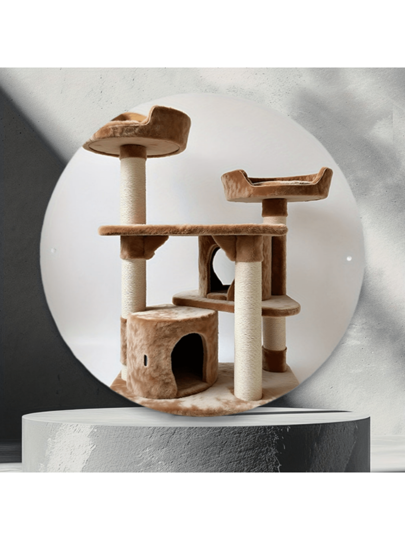 قطعة واحدة لوحة معدنية مسطحة 2D بقياس 8 بوصة دائرية لنزل القطط، لوحة حائط دائرية مع منصة القطط باللون البيج والبني، عمود مخدش وسرير مريح، للديكور المنزلي، ديكور المطبخ، اكسسوارات الحيوانات الأليفة. أثاث قطط حديث، ألعاب قطط، ديكور الغرف، مناسب...