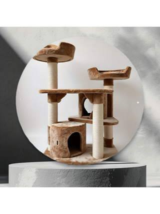 قطعة واحدة لوحة معدنية مسطحة 2D بقياس 8 بوصة دائرية لنزل القطط، لوحة حائط دائرية مع منصة القطط باللون البيج والبني، عمود مخدش وسرير مريح، للديكور المنزلي، ديكور المطبخ، اكسسوارات الحيوانات الأليفة. أثاث قطط حديث، ألعاب قطط، ديكور الغرف، مناسب...