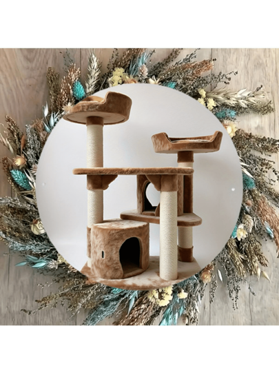 قطعة واحدة لوحة معدنية مسطحة 2D بقياس 8 بوصة دائرية لنزل القطط، لوحة حائط دائرية مع منصة القطط باللون البيج والبني، عمود مخدش وسرير مريح، للديكور المنزلي، ديكور المطبخ، اكسسوارات الحيوانات الأليفة. أثاث قطط حديث، ألعاب قطط، ديكور الغرف، مناسب...