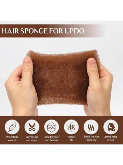 إسفنجة شعر لون بني داكن ، مادة ملء للشعر، حلقة لشعر، أداة زيادة حجم الشعر ، وسادة شعر - لتسريحات الشعر المرفوعة، مناسبة لجميع الفصول