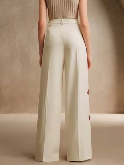 Anewsta بنطال أنيق مطرز بالزهور للنساء للملابس الرسمية العملية، بطقم ربيعي/صيفي