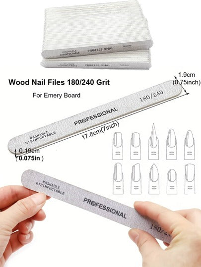 10 قطع/ 25 قطعة/ 50 قطعة من ملفات الأظافر الاحترافية، طقم منعش 100/180/240، شرائط الصنفرة والتلميع ملفات الأظافر ذات الجانبين، أدوات العناية باليدين والقدمين
