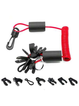 معزول السفينة الأمان حبل - يأتي مع 7 مفاتيح السلامة وحلقات المفاتيح - يطفو على الماء، أسلاك قاطع المحرك للسفن والدراجات المائية والمحركات الخارجية (أحمر/أزرق/أسود)