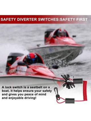 معزول السفينة الأمان حبل - يأتي مع 7 مفاتيح السلامة وحلقات المفاتيح - يطفو على الماء، أسلاك قاطع المحرك للسفن والدراجات المائية والمحركات الخارجية (أحمر/أزرق/أسود)