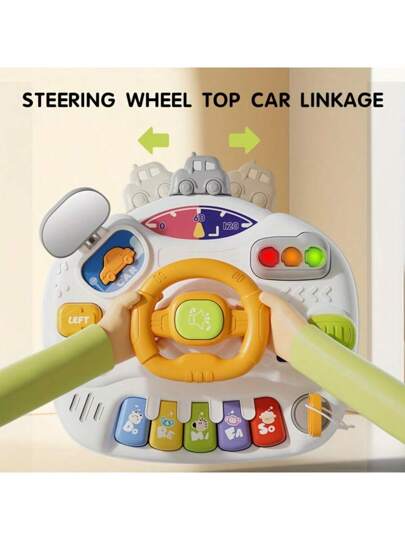 قطعة واحدة من عربة أطفال صغيرة، لعبة تربوية مبكرة شبيهة بسيارة للأطفال من سن 1-3 سنوات، مزودة بطاولة قابلة للفك وأحزمة بلاستيكية، عجلة قيادة مع إضاءة وأصوات لتطوير مهارات التعرف على الألوان، يمكن تعليقها على السرير أو الكرسي أو السيارة، هدية مثالية للمناس