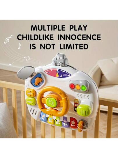 قطعة واحدة من عربة أطفال صغيرة، لعبة تربوية مبكرة شبيهة بسيارة للأطفال من سن 1-3 سنوات، مزودة بطاولة قابلة للفك وأحزمة بلاستيكية، عجلة قيادة مع إضاءة وأصوات لتطوير مهارات التعرف على الألوان، يمكن تعليقها على السرير أو الكرسي أو السيارة، هدية مثالية للمناس