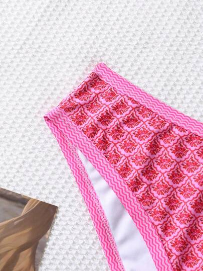 Swim Mod ملابس سباحة نسائية كبيرة الحجم كاجوال بسيطة بلون سادة مع حزام رفيع