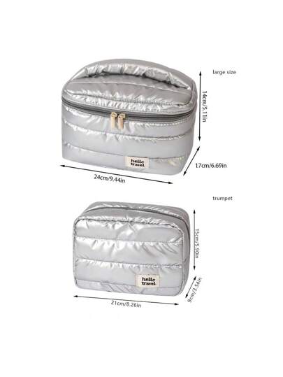 حقيبة مستحضرات تجميل قابلة للطي ذات تصميم فضي أنيق بسحاب إغلاق، حقيبة مكياج عطلات | حقيبة سفر أنيقة | حقيبة مستحضرات تجميل خفيفة الوزن، منظم مكياج محمول متعدد الحجيرات - تستخدم للسفر والاستخدام اليومي والعطلات