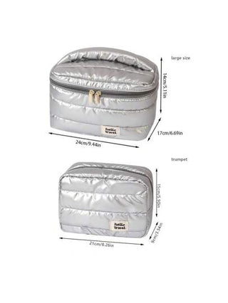 حقيبة مستحضرات تجميل قابلة للطي ذات تصميم فضي أنيق بسحاب إغلاق، حقيبة مكياج عطلات | حقيبة سفر أنيقة | حقيبة مستحضرات تجميل خفيفة الوزن، منظم مكياج محمول متعدد الحجيرات - تستخدم للسفر والاستخدام اليومي والعطلات