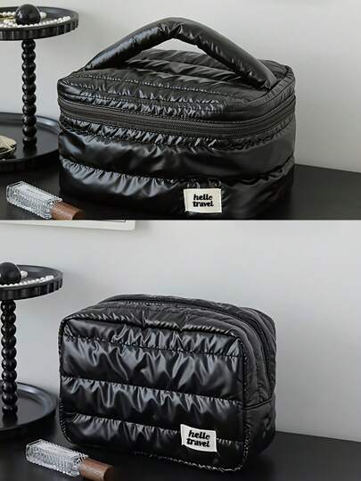 حقيبة مستحضرات تجميل قابلة للطي ذات تصميم فضي أنيق بسحاب إغلاق، حقيبة مكياج عطلات | حقيبة سفر أنيقة | حقيبة مستحضرات تجميل خفيفة الوزن، منظم مكياج محمول متعدد الحجيرات - تستخدم للسفر والاستخدام اليومي والعطلات