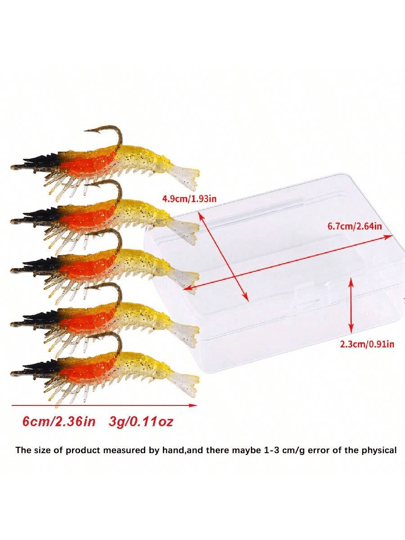 HENGJIA 5 حبة/حقيبة 6 سم 3جرام طعم لإنتحال الروبيان الناعم المائع طعوم صيد صناعية ناعمة لصيد البحر السمك القاعي والقاعدي