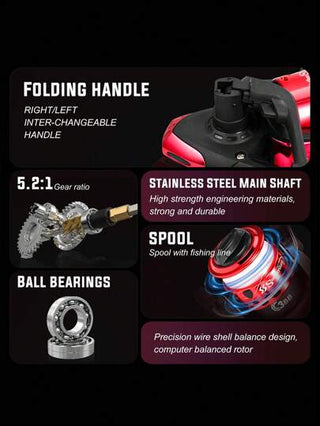 SOUGAYILANG بكرة صيد قابلة للطي 3 كرات معدنية - نسبة تروس 5.2:1، مقبض قابل للتبديل، محور من الفولاذ المقاوم للصدأ وكرات معدنية دقيقة